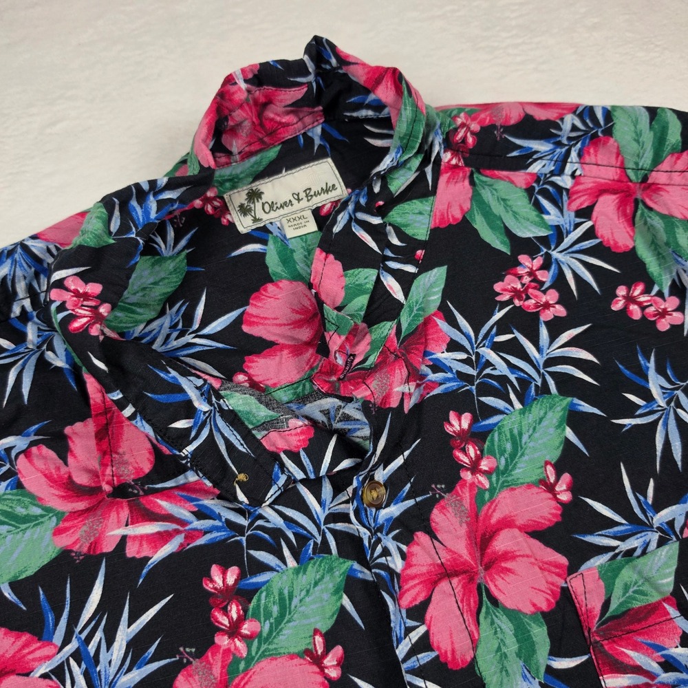 Oliver & Burke Mens XXXL Tropical Floral Hawaiian Button Down Shirt Black